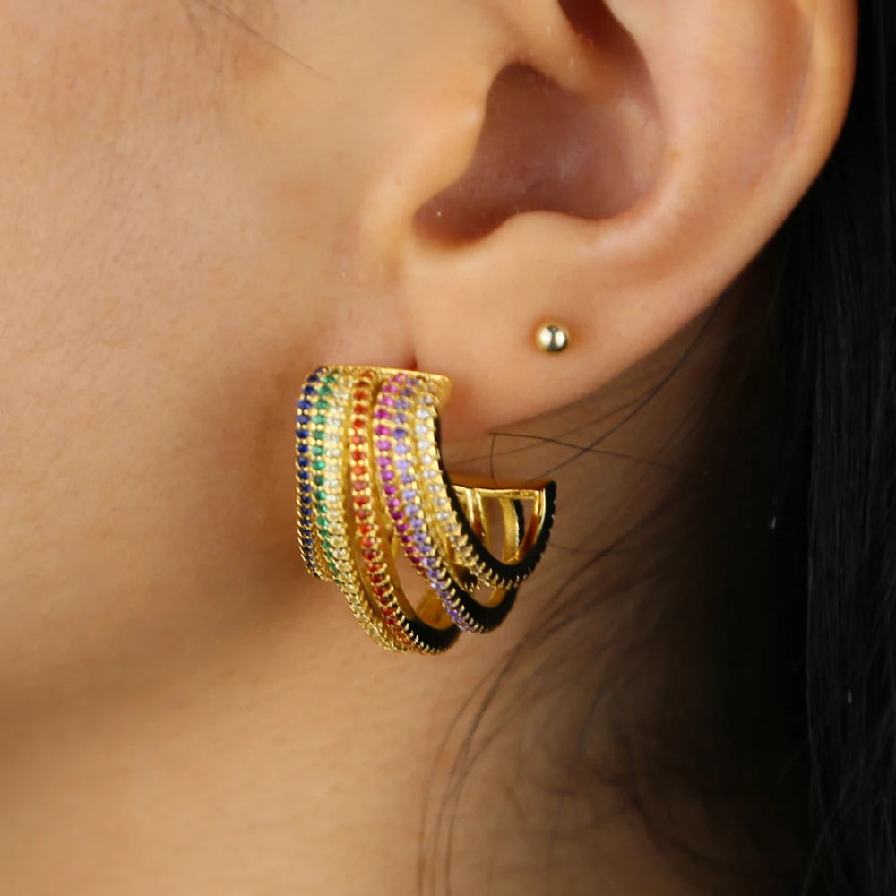 Colorful CZ Rainbow Earring Wrap Circle Hoop for Women