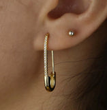 Gothic CZ Paved Safety Pin Long Stud Earrings Ear Threader Jewelry