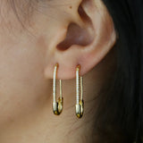 Gothic CZ Paved Safety Pin Long Stud Earrings Ear Threader Jewelry