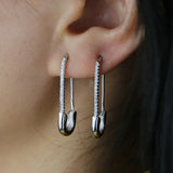 Gothic CZ Paved Safety Pin Long Stud Earrings Ear Threader Jewelry