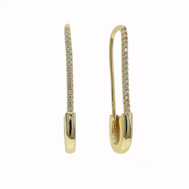 Gothic CZ Paved Safety Pin Long Stud Earrings Ear Threader Jewelry