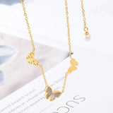 Butterfly Titanium Steel Necklace Female Pearl Clavicle Chain