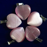 Cat's Eye Stone Pink Heart Shape Pendants 20mm DIY Jewelry Making 24pcs
