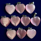 Cat's Eye Stone Pink Heart Shape Pendants 20mm DIY Jewelry Making 24pcs