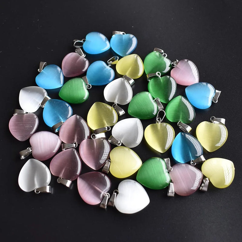 50pcs/lot Synthetic Cat's Eye Stone Mixed Heart Shape Pendants 20mm