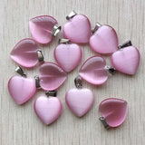 20mm Pink Heart Shape Cat's Eye Stone Pendants 24pcs/lot