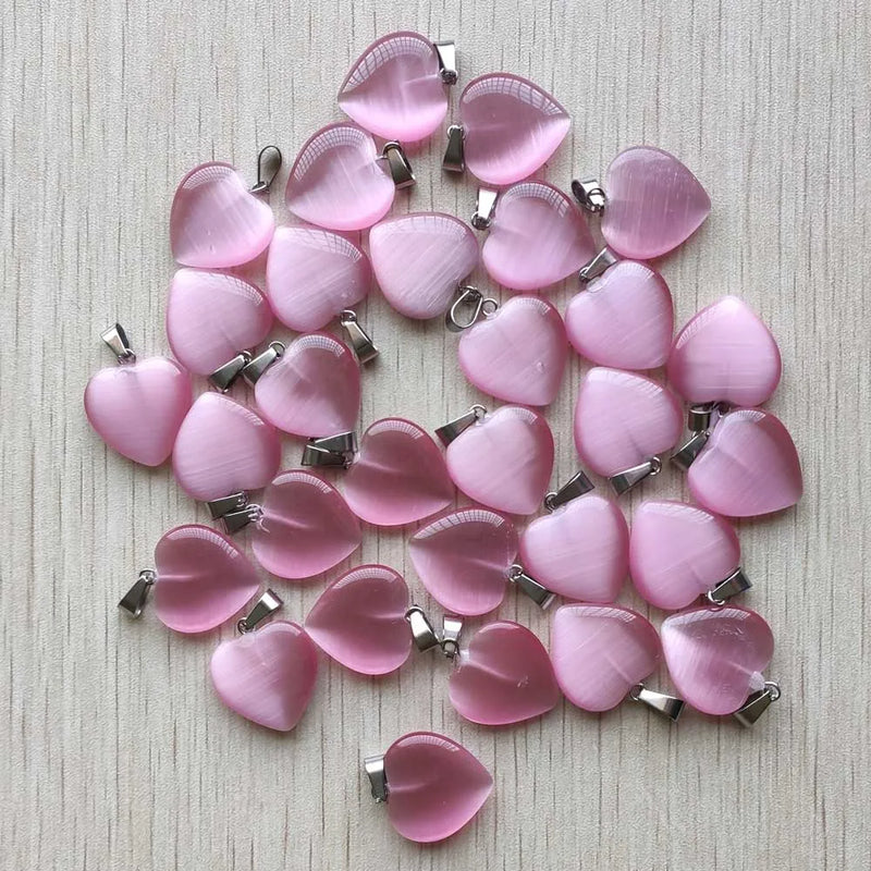 20mm Pink Heart Shape Cat's Eye Stone Pendants 24pcs/lot