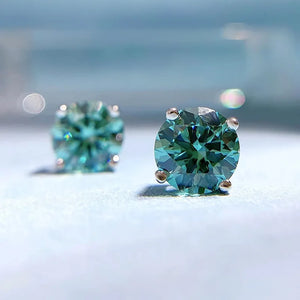 Blue-Green 925 Silver Stud Earrings - Couple Earrings for Gift