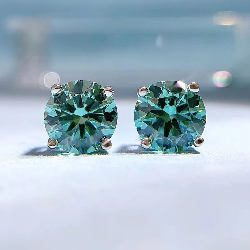 Blue-Green 925 Silver Stud Earrings - Couple Earrings for Gift