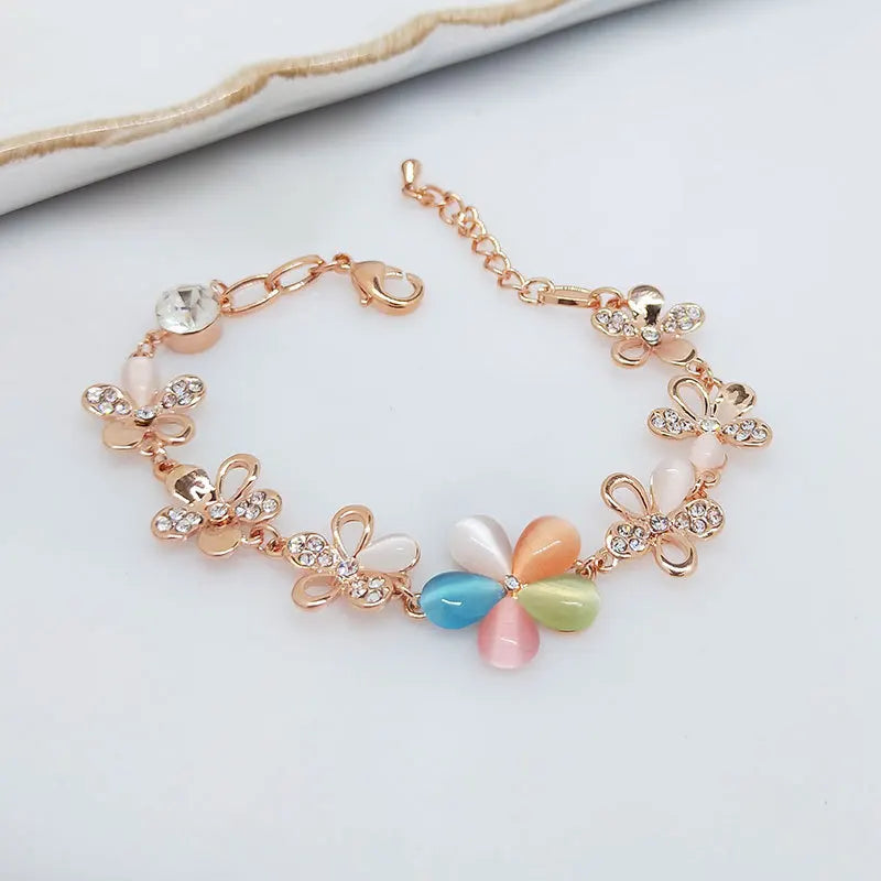 Rhinestone Flower Bracelet Bridal Jewelry Ladies Bracelet