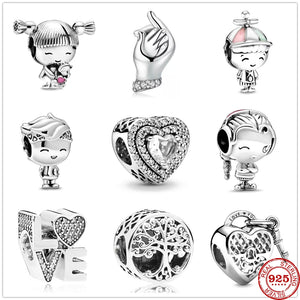 Boy & Girl Forever Love Pendant Beads Silver 925 Bracelet DIY Women Jewelry