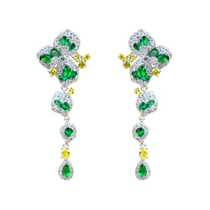 Green Zircon Three-Leaf Flower Earrings for Women