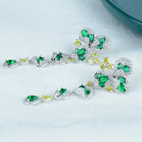 Green Zircon Three-Leaf Flower Earrings for Women