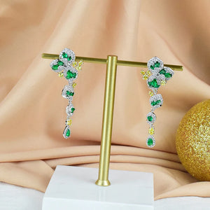 Green Zircon Three-Leaf Flower Earrings for Women