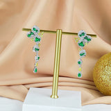 Green Zircon Three-Leaf Flower Earrings for Women
