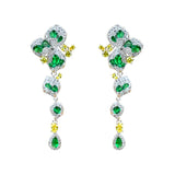 Green Zircon Three-Leaf Flower Earrings for Women