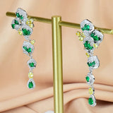 Green Zircon Three-Leaf Flower Earrings for Women