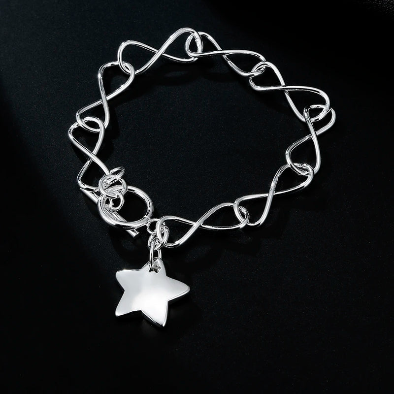 925 Sterling Silver Star Charm Pendant Bracelet for Women