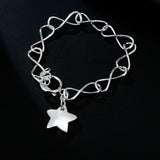 925 Sterling Silver Star Charm Pendant Bracelet for Women