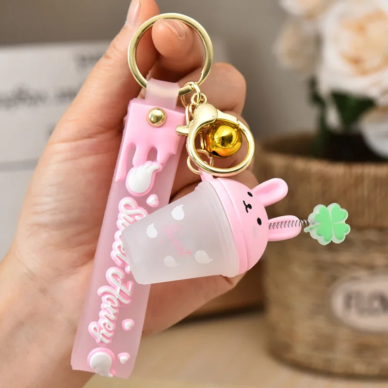 Frosted Cartoon Rabbit Milk Tea Cup Keychain