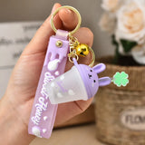 Frosted Cartoon Rabbit Milk Tea Cup Keychain