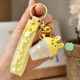 Frosted Cartoon Rabbit Milk Tea Cup Keychain