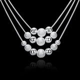 925 Sterling Silver Three Layer Chain Beads Necklace