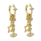 Evil Eye CZ Charm Huggie Hoop Earrings