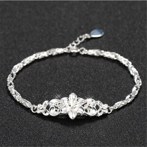 925 Sterling Silver Flowers Chain Bracelet for Women Fine Jewelry