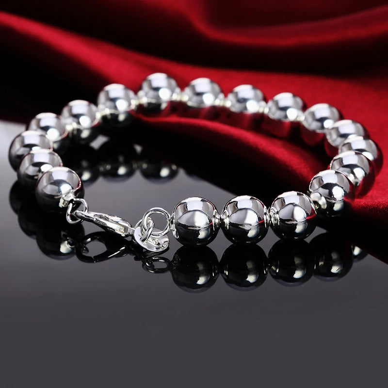 925 Silver Beads Bracelet for Man Woman Party Wedding Jewelry