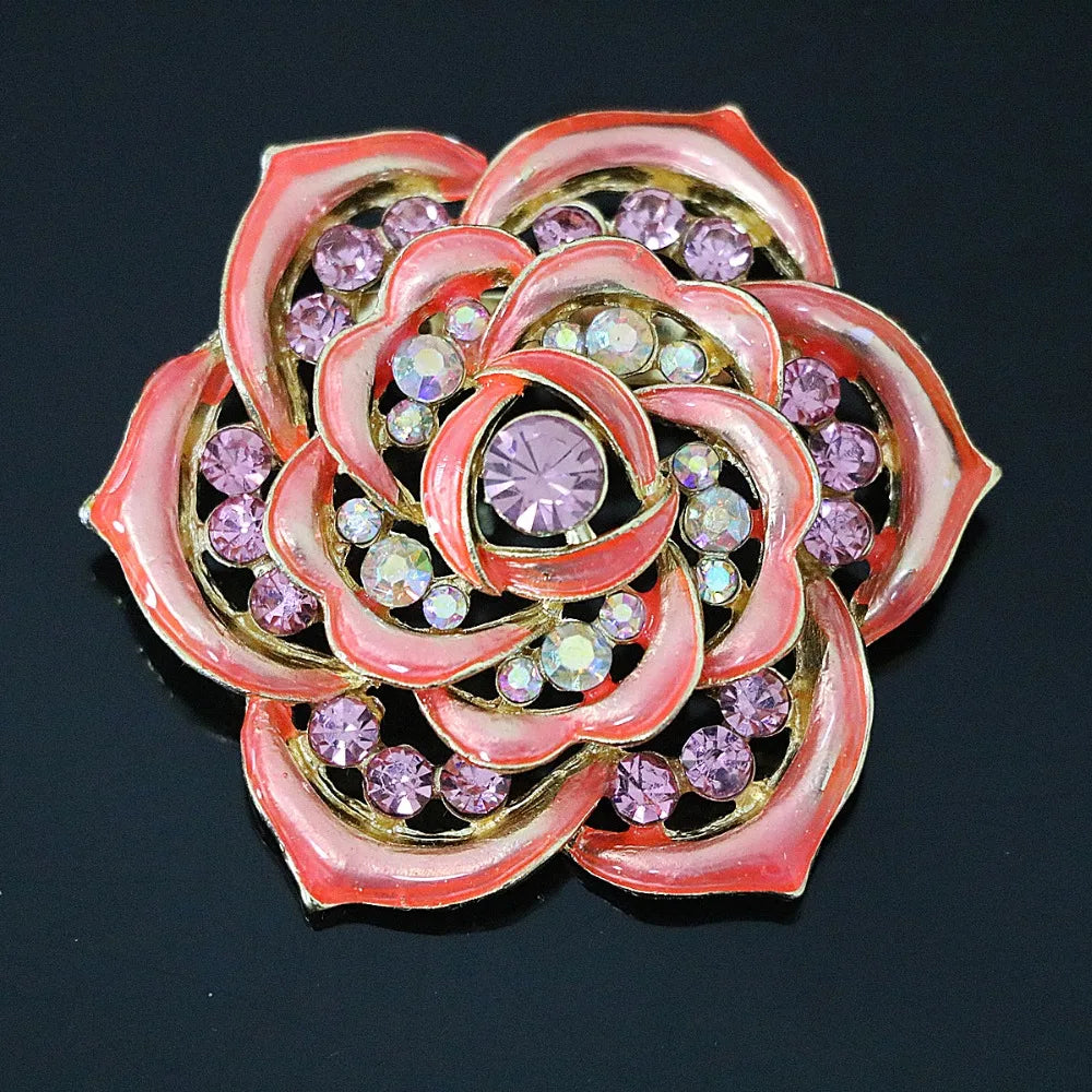Vintage Flower Brooch Rainbow Rhinestone Crystal Romantic Pins