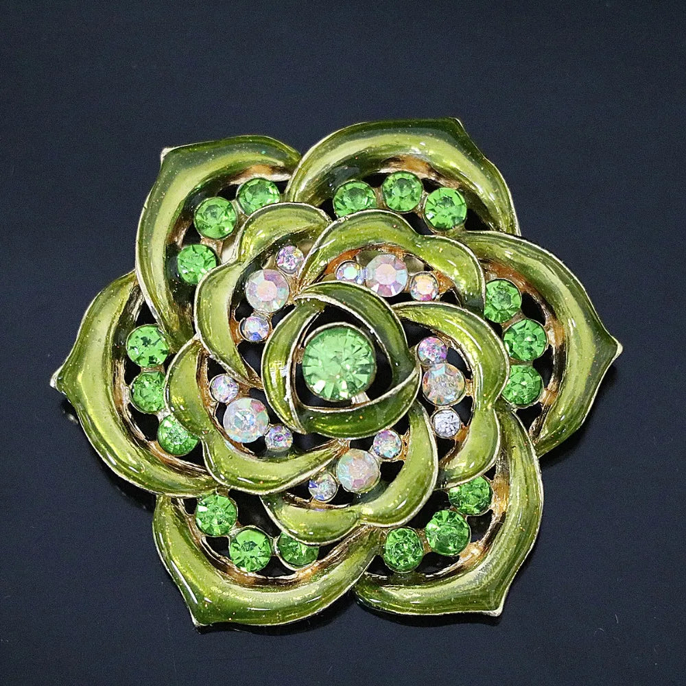 Vintage Flower Brooch Rainbow Rhinestone Crystal Romantic Pins