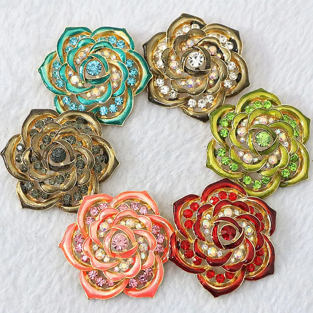 Vintage Flower Brooch Rainbow Rhinestone Crystal Romantic Pins