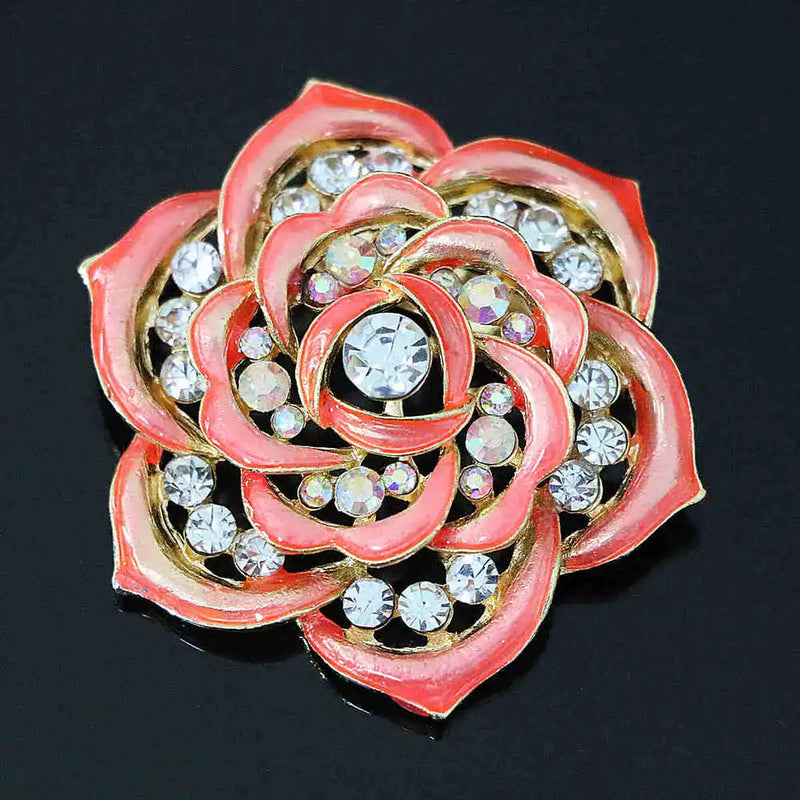 Vintage Flower Brooch Rainbow Rhinestone Crystal Romantic Pins