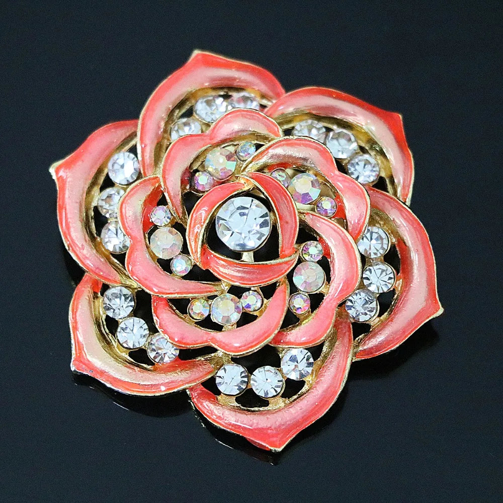 Vintage Flower Brooch Rainbow Rhinestone Crystal Romantic Pins