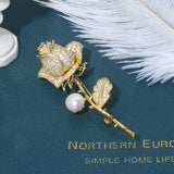 14K Plated Freshwater Pearl Rose Flower Brooch Pin Lady Jewelry