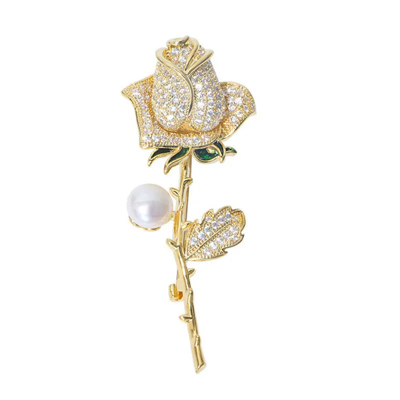 14K Plated Freshwater Pearl Rose Flower Brooch Pin Lady Jewelry