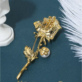 14K Plated Freshwater Pearl Rose Flower Brooch Pin Lady Jewelry