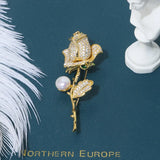 14K Plated Freshwater Pearl Rose Flower Brooch Pin Lady Jewelry