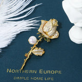14K Plated Freshwater Pearl Rose Flower Brooch Pin Lady Jewelry