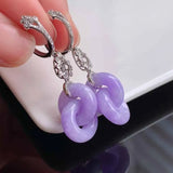Silver Inlaid Pink Chalcedony Interlocking Earrings for Women