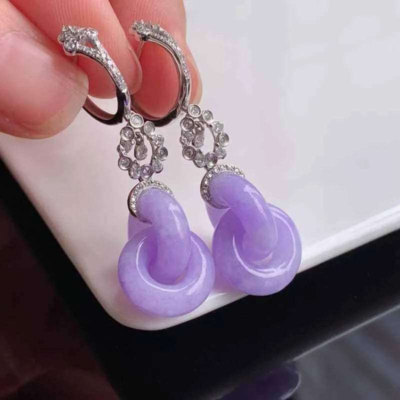 Silver Inlaid Pink Chalcedony Interlocking Earrings for Women