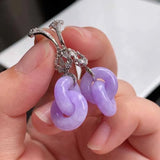 Silver Inlaid Pink Chalcedony Interlocking Earrings for Women