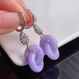 Silver Inlaid Pink Chalcedony Interlocking Earrings for Women
