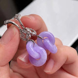 Silver Inlaid Pink Chalcedony Interlocking Earrings for Women