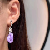 Silver Inlaid Pink Chalcedony Interlocking Earrings for Women