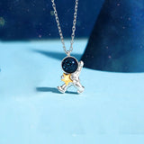 Silver Astronaut Moon Pendant Necklace Jewelry