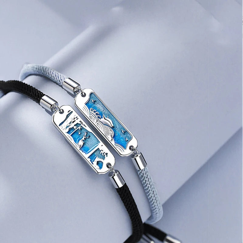 Silver Whale Tag Woven Bracelet Jewelry S104