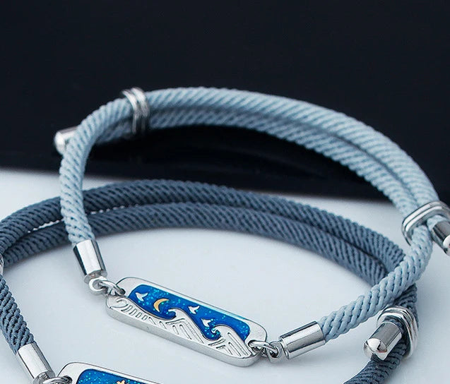 Personalized Silver Mountain & Sea Bracelet