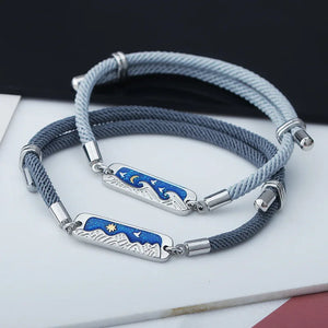 Personalized Silver Mountain & Sea Bracelet